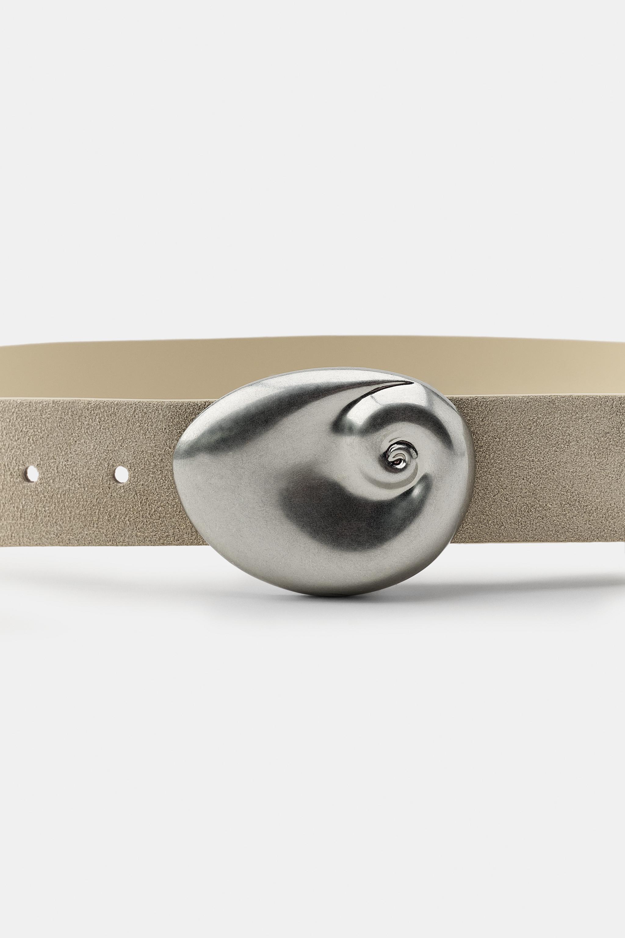 SPLIT LEATHER BELT WITH CONCH SHELL BUCKLE
